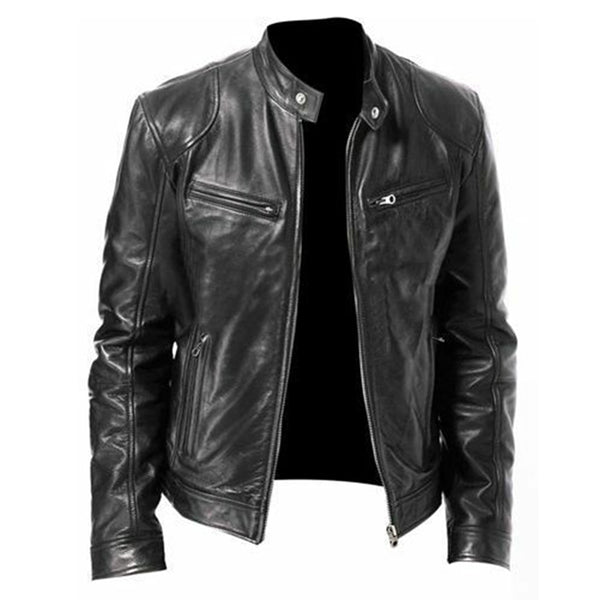 Cafe Racer Biker Leather Jacket For Men's - HappyHomer