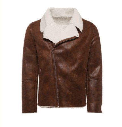 Faux Fur Collar Faux Leather Jacket