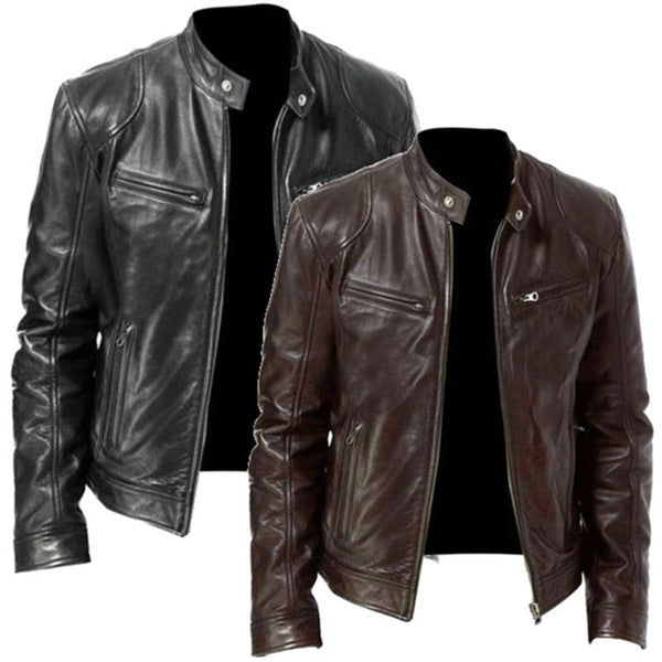 Cafe Racer Biker Leather Jacket For Men's - HappyHomer