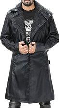 Mens Blade Runner winter fur collar black Trench Leather coat