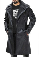 Mens Blade Runner winter fur collar black Trench Leather coat