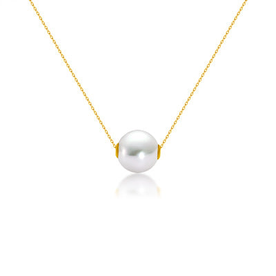 18K Gold Round Pearl Necklace Clavicle Chain - HappyHomer