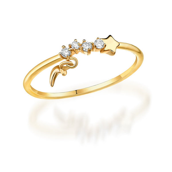 14K gold luxurious hand decoration, star moon ring, - HappyHomer