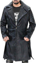Mens Blade Runner winter fur collar black Trench Leather coat
