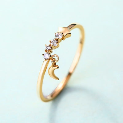 14K gold luxurious hand decoration, star moon ring, - HappyHomer