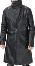 Mens Blade Runner winter fur collar black Trench Leather coat