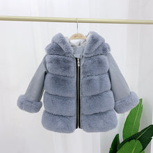 Children's Cotton Coat Rex Rabbit Hooded Faux Fur Coat - HappyHomer