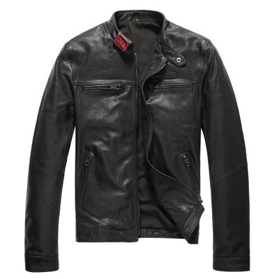 Leather leather jacket men's short leather jacket - HappyHomer