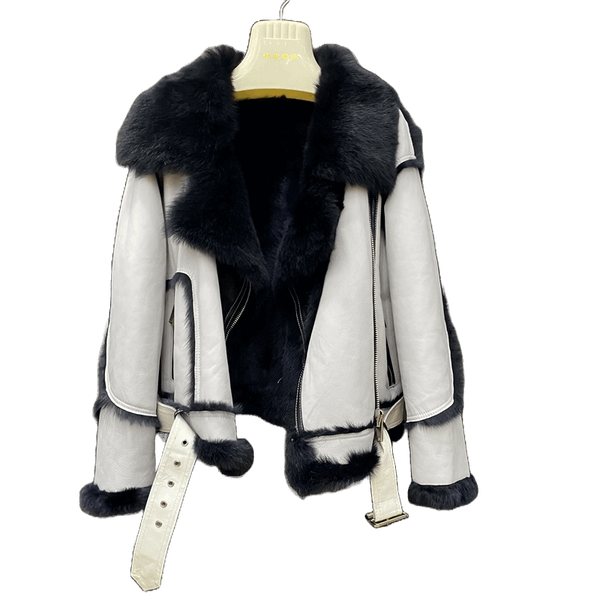 Ladies Fashion Motorcycle Fur Thermal Jacket