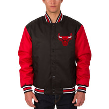 Men’s Chicago Bomber Letterman Baseball Varsity Bulls Jacket in Black and Red