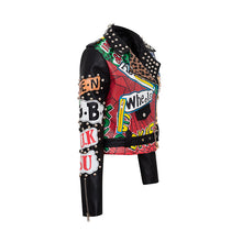 Chain Leather Jacket Printed Half Collar - HappyHomer