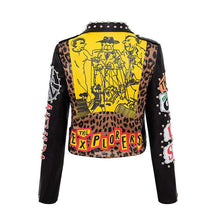 Chain Leather Jacket Printed Half Collar