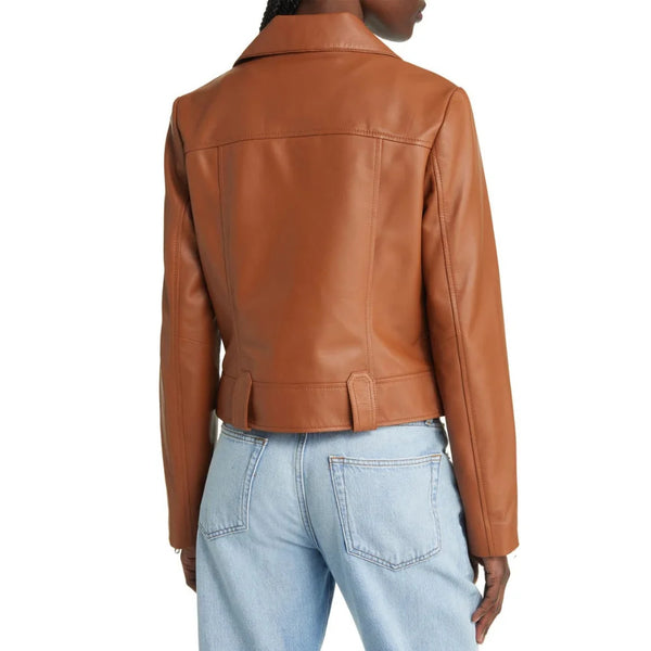 Alice Asymmetrical Brown Biker Leather Jacket
