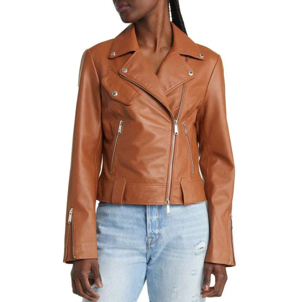 Alice Asymmetrical Brown Biker Leather Jacket