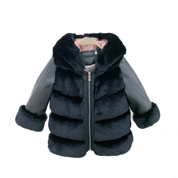 Children's Cotton Coat Rex Rabbit Hooded Faux Fur Coat - HappyHomer