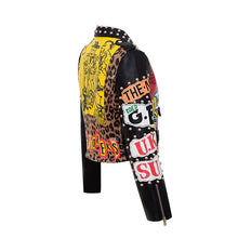 Chain Leather Jacket Printed Half Collar - HappyHomer